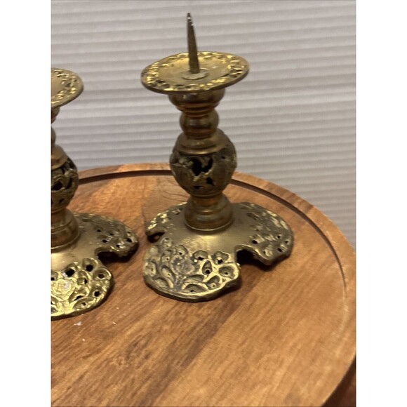 2 Candle Holders Brass - Candle Holder - Candelabra - Pierced - Vintage - Picture 8 of 11